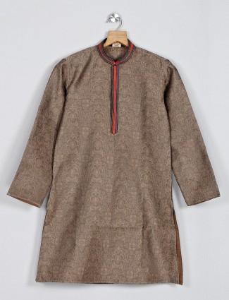 Brown festive function kurta suit in cotton