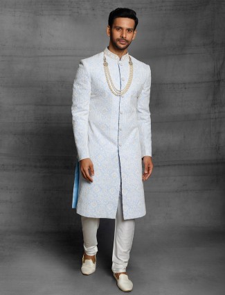 Sky blue silk designer sherwani for mens