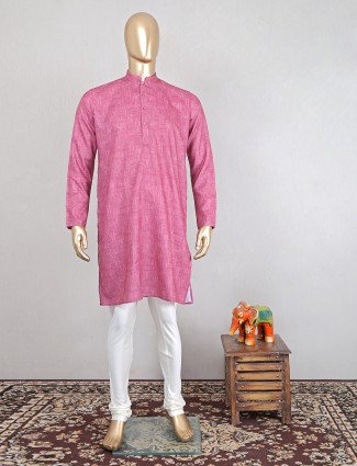 Soild onion pink kurta suit in cotton for mens