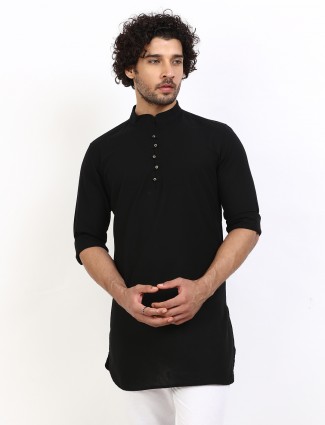 Solid black cotton festive wear kurta