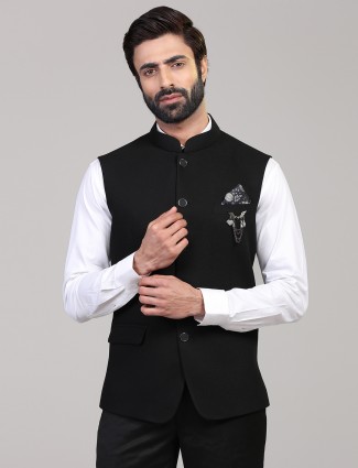 Solid black knitted waistcoat