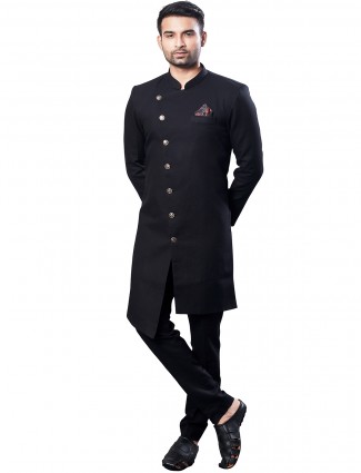 Solid black semi indo western outfit for mens