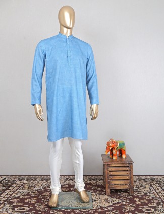 Solid blue cotton kurta suit special for festive