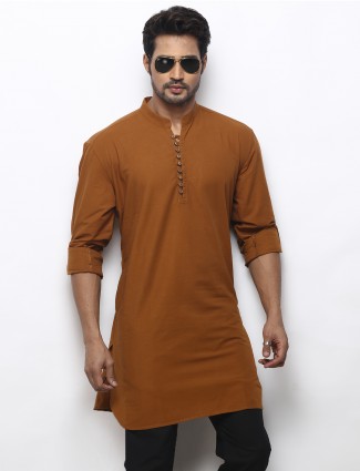 Solid brown cotton kurta suit in festive