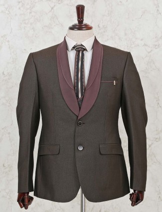 Solid brown terry rayon three piece coat suit