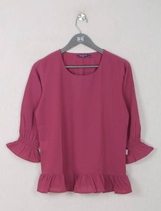 Solid casual wear top in pink