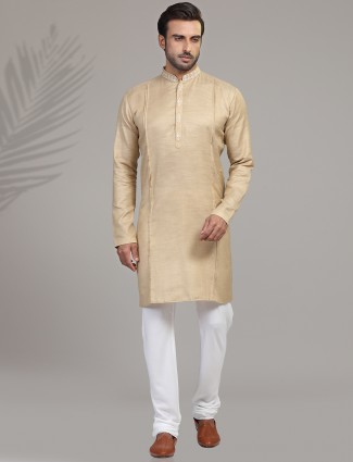 Solid cotton silk kurta suit in beige