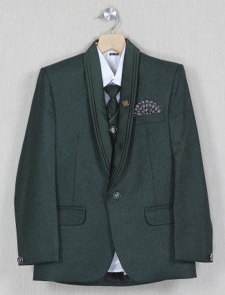 Solid green hue terry rayon fabric coat suit