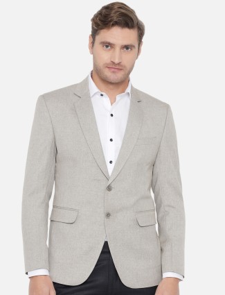 Solid light grey terry rayon party wear mens blazer