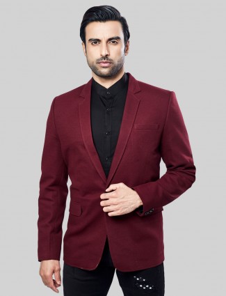 Solid maroon terry rayon party wear blazer