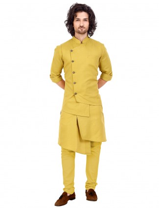 Solid mustard yellow mens waistcoat set