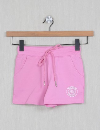 Solid pink cotton shorts for girls