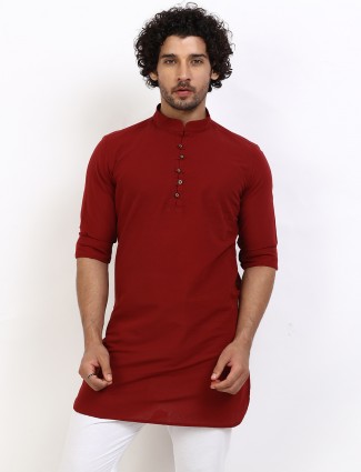 Solid red cotton kurta festive wear