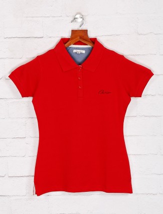 Solid Red polo T-shirt for women