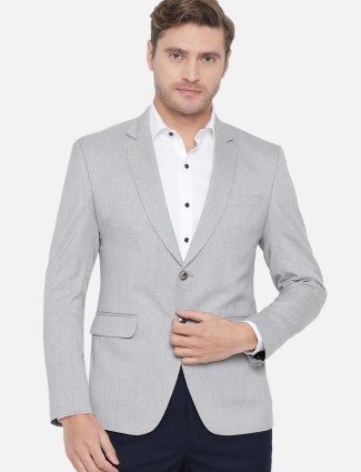 Solid style grey terry rayon blazer for mens