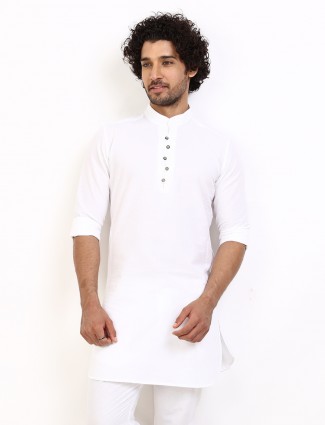 Solid white cotton festive wear kurta
