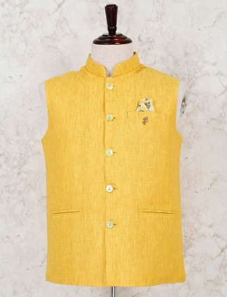 Solid yellow cotton party waistcoat