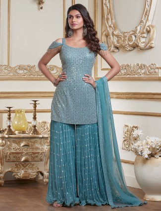 Stone blue ornate wedding events palazzo set for women