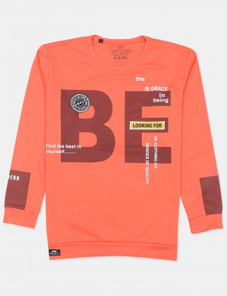 Stride orange smli fit cotton printed t-shirt