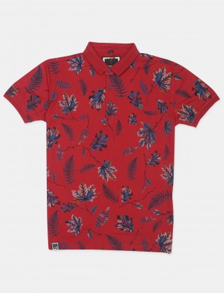 Stride red cotton printed t-shirt for mens