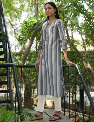 Stripe grey kurti for day to day look in cotton