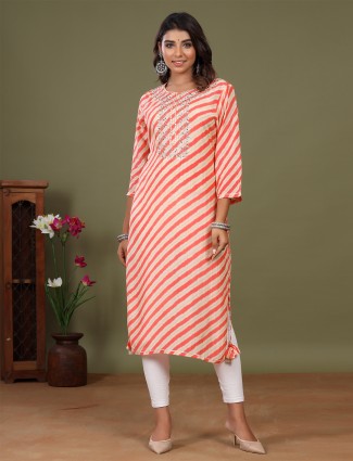 Stripe peach adorable kurti for day to day look in cotton
