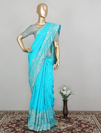 Stunning aqua wedding functions silk saree