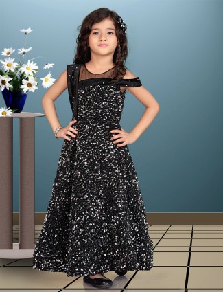 Stunning black net floor length gown for girls