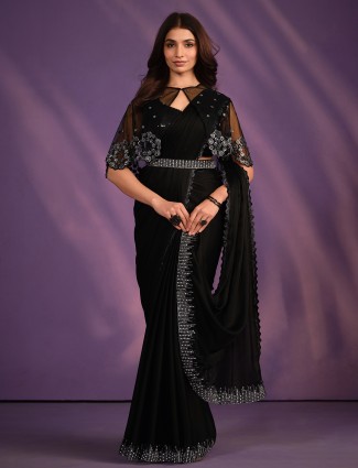 Stunning black ready-to-wear saree