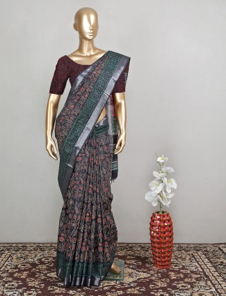 Stunning charcoal grey wedding functions cotton sari
