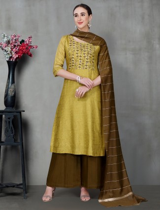 Stunning festive look cotton silk palazzo suit in mustard yellow