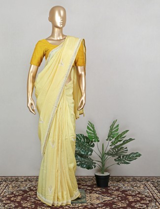 Stunning pastel yellow wedding functions silk saree