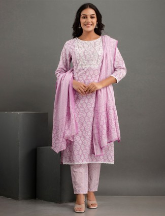 Stunning pink cotton kurti set with dupatta