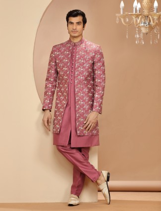 Stunning pink embroidery indowestern