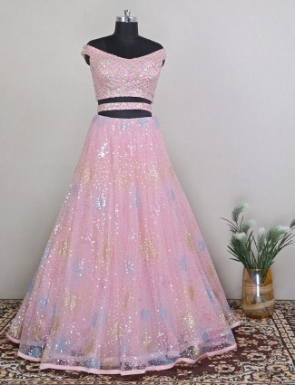 Stunning pink net designer wedding wear lehenga choli for women