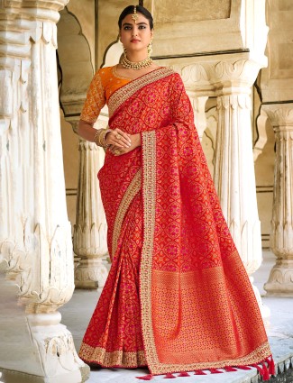Stunning red wedding functions patola silk saree
