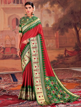 Stunning scarlet red wedding functions patola silk saree