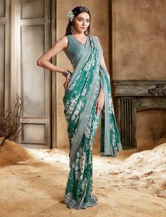 Stunning sea green pre drape saree