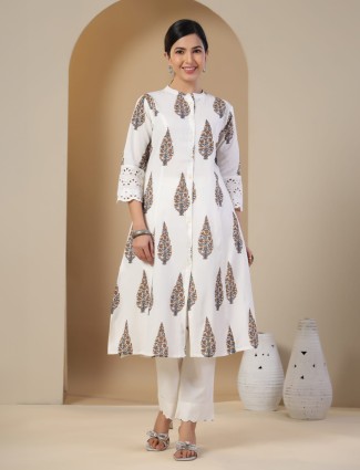Stunning white printed cotton kurti