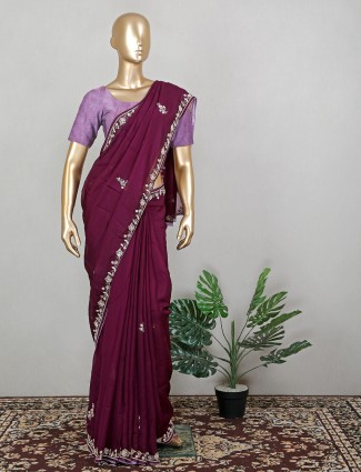 Stunning wine purple wedding functions silk saree