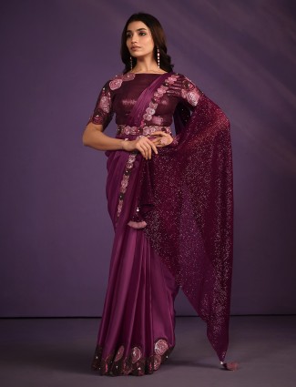 Stunning wine ready-to-wear saree