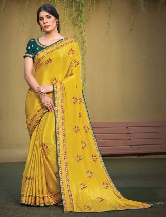 Sunshine yellow extravagant silk saree for wedding look