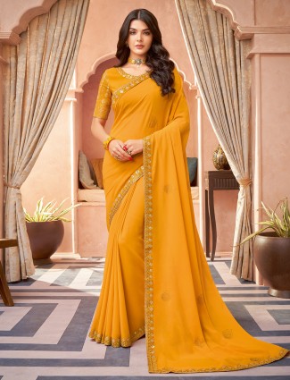 Superb honey yellow georgette festive and party saree