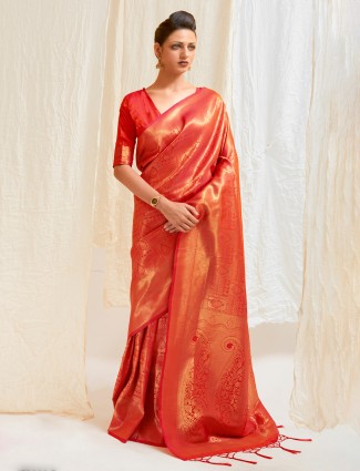 Superb red wedding event  kanjivaram silk saree