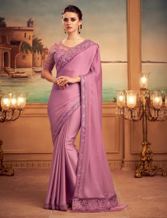 Taffy pink festive and party events saree in satin