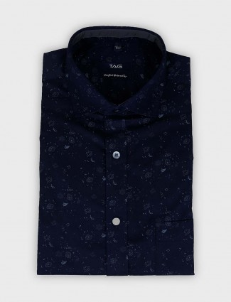 TAG navy printed cotton fabric shirt