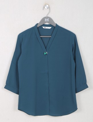 Teal green solid top for women