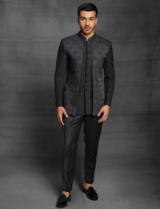 Terry rayon black color jodhpuri suit for mens