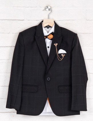 Terry rayon black one buttoned tuxedo suit