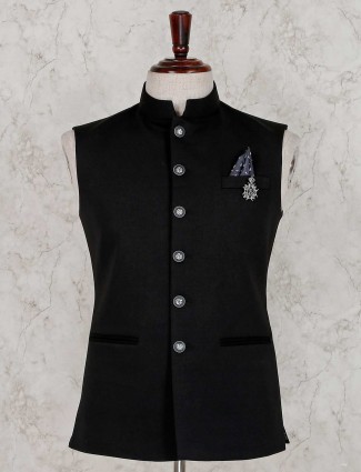 Terry rayon black solid waistcoat